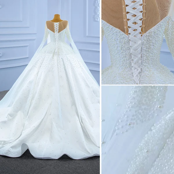 Haut de Gamme Ivoire Perlage Perle Robe De Mariée 2021 Robe Boule Encolure Dégagée Manches Longues Royal Train Mariage