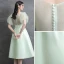 Modest / Simple Sage Green Homecoming Satin Graduation Dresses 2021 A-Line / Princess Square Neckline Bow Short Sleeve Tea-length Formal Dresses