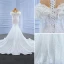 Luxury / Gorgeous Ivory Wedding Dresses 2021 Trumpet / Mermaid Beading Pearl Rhinestone Sequins Scoop Neck Long Sleeve Chapel Train Wedding
