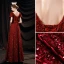 Sparkly Vintage / Retro Burgundy Prom Dresses 2021 A-Line / Princess Beading Sequins Sash Bow Scoop Neck Short Sleeve Backless Floor-Length / Long Prom Formal Dresses