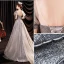 Vintage / Originale Scintillantes Argenté Glitter Paillettes Robe De Soirée Robe De Bal 2021 Princesse Encolure Dégagée Gonflée Manches Courtes Dos Nu Longue Robe De Ceremonie
