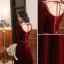 Charming Burgundy Suede Evening Dresses  2021 A-Line / Princess Square Neckline Rhinestone 1/2 Sleeves Backless Bow Floor-Length / Long Evening Party Formal Dresses