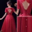 Chic / Belle Bordeaux de retour Satin Robe De Graduation 2021 Princesse Encolure Carrée Perle Ceinture Manches Courtes Dos Nu Asymétrique Robe De Ceremonie