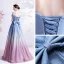 Fashion Gradient-Color Sky Blue Glitter Prom Dresses 2021 A-Line / Princess Off-The-Shoulder Short Sleeve Backless Bow Floor-Length / Long Prom Formal Dresses