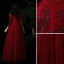 Charming Red Evening Dresses  2021 A-Line / Princess V-Neck Beading Sequins Lace Flower 3/4 Sleeve Floor-Length / Long Evening Party Formal Dresses