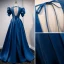 Vintage / Retro Royal Blue Satin Prom Dresses 2021 A-Line / Princess V-Neck Bell sleeves Backless Floor-Length / Long Prom Formal Dresses