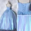 Illusion Sky Blue Cinderella Prom Dresses 2021 Ball Gown Rhinestone Spaghetti Straps Sleeveless Backless Floor-Length / Long Prom Formal Dresses