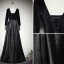 Modest / Simple Black Evening Dresses  2020 A-Line / Princess Suede V-Neck Long Sleeve Backless Floor-Length / Long Formal Dresses