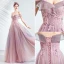 Charming Candy Pink Evening Dresses  2020 A-Line / Princess Off-The-Shoulder Glitter Tulle Beading Lace Flower Sleeveless Backless Floor-Length / Long Formal Dresses