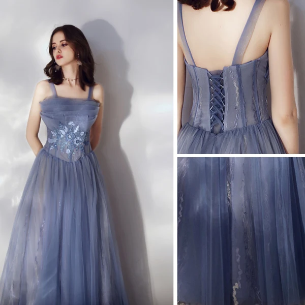 Chic / Belle Océan Bleu Robe De Bal 2020 Princesse Bustier En Dentelle Fleur Sans Manches Dos Nu Longue Robe De Ceremonie