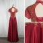Vintage / Originale Style Chinois Doré En Dentelle Bordeaux Robe De Soirée 2020 Princesse Col Haut Perlage Paillettes Manches Courtes Dos Nu Longue Robe De Ceremonie