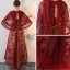 Chic / Belle Bordeaux Robe De Soirée Princesse 2018 Dentelle Impression Noeud Encolure Dégagée Avec Châle Manches Courtes Dos Nu Longue Robe De Ceremonie