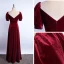 Simple Bordeaux Daim Robe De Soirée 2020 Princesse Encolure Carrée Manches Courtes Dos Nu Longue Robe De Ceremonie
