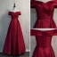 Elegant Burgundy Evening Dresses  2020 A-Line / Princess Off-The-Shoulder Short Sleeve Backless Floor-Length / Long Formal Dresses