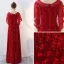 Chic / Belle Bordeaux Robe De Soirée 2018 Empire En Dentelle Fleur Perlage Encolure Dégagée Manches Courtes Longue Robe De Ceremonie