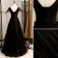 Elegante Schwarz Ballkleider 2020 A Linie V-Ausschnitt Perlenstickerei Ärmel Rückenfreies Lange Festliche Kleider