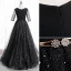Fashion Black Prom Dresses 2020 A-Line / Princess V-Neck Star Sequins Rhinestone 3/4 Sleeve Backless Floor-Length / Long Formal Dresses