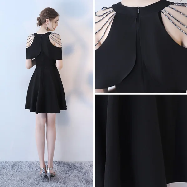 Simple Bleu Roi de retour Robe De Graduation 2018 Princesse Perlage épaules Manches Courtes Courte Robe De Ceremonie