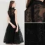 Modest / Simple Homecoming Little Black Dress 2020 A-Line / Princess High Neck Star Lace Sleeveless Knee-Length Graduation Dresses