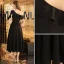 Simple Couleur Unie Noire de retour Robe Noire Courte 2020 Princesse Une épaule Manches Courtes Dos Nu Thé Longueur Robe De Graduation