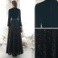 Chic Noire Robe De Soirée 2020 Princesse V-Cou Gland Paillettes Manches Longues Longue Robe De Ceremonie