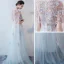 Élégant Été Bleu Robe De Soirée 2018 Princesse Appliques Paillettes Encolure Dégagée Manches Courtes Longue Robe De Ceremonie