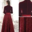 Elegant Burgundy Winter Evening Dresses  2020 A-Line / Princess V-Neck Sequins Tassel Long Sleeve Floor-Length / Long Formal Dresses