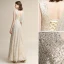 Scintillantes Champagne Paillettes Robe De Soirée 2020 Princesse V-Cou Manches Courtes Dos Nu Longue Robe De Ceremonie