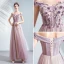 Chic / Beautiful Purple Prom Dresses 2020 A-Line / Princess Off-The-Shoulder Beading Crystal Appliques Lace Flower Sleeveless Backless Floor-Length / Long Formal Dresses