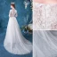 Affordable Ivory Wedding Dresses 2020 A-Line / Princess V-Neck Lace Flower 3/4 Sleeve Court Train
