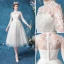 Erschwinglich Ivory / Creme Brautkleider / Hochzeitskleider 2020 A Linie Stehkragen Perle Spitze Blumen 3/4 Ärmel Wadenlang