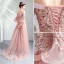 Chic Rose Bonbon Robe De Bal 2020 Princesse De l'épaule Perle Faux Diamant En Dentelle Fleur Manches de cloche Dos Nu Train De Balayage Robe De Ceremonie