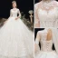 Classy Ivory Wedding Dresses 2020 Ball Gown High Neck Beading Sequins Lace Flower 3/4 Sleeve Backless Chapel Train