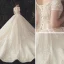 Luxury / Gorgeous Champagne Beading Wedding Dresses 2020 Ball Gown Off-The-Shoulder Sequins Lace Flower Short Sleeve Backless Royal Train