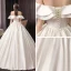 Modest / Simple Ivory Wedding Dresses 2020 Ball Gown Off-The-Shoulder Short Sleeve Backless Floor-Length / Long