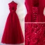 Chic / Belle Bordeaux Robe De Soirée 2018 Princesse Perlage Cristal Encolure Dégagée Dos Nu Sans Manches Longue Robe De Ceremonie