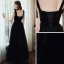 Elegant Black Prom Dresses 2020 A-Line / Princess Square Neckline Rhinestone Bow Sleeveless Backless Floor-Length / Long Formal Dresses