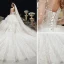 Luxury / Gorgeous Ivory Beading Cascading Ruffles Wedding Dresses 2020 Ball Gown Scoop Neck Appliques Rhinestone Sequins 3/4 Sleeve Backless Royal Train