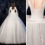 Abordable Ivoire Robe De Mariée 2020 Robe Boule Glitter Tulle Encolure Dégagée Perlage En Dentelle Fleur Manches de cloche Dos Nu Longue