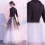Elegant Black Evening Dresses  2020 A-Line / Princess V-Neck Star Sequins 1/2 Sleeves Backless Floor-Length / Long Formal Dresses