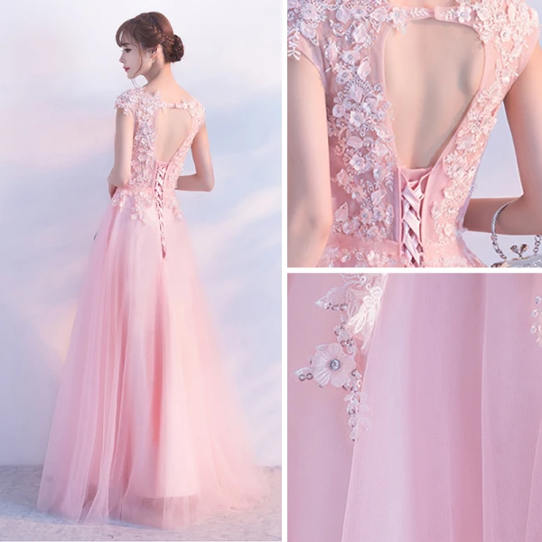 Elegante Rosa Abendkleider 2018 A Linie Pailletten Applikationen Rundhalsausschnitt Rückenfreies Ärmellos Lange Festliche Kleider