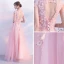 Elegante Rosa Abendkleider 2018 A Linie Pailletten Applikationen Rundhalsausschnitt Rückenfreies Ärmellos Lange Festliche Kleider