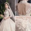 Elegant High-end Champagne Wedding Dresses 2020 Ball Gown High Neck Beading Sequins Appliques 3/4 Sleeve Backless Royal Train