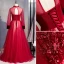 Élégant Bordeaux Robe De Bal 2020 Princesse Col Haut Perlage Paillettes En Dentelle Fleur Manches Longues Dos Nu Longue Robe De Ceremonie