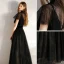 Chic / Beautiful Black Evening Dresses  2020 A-Line / Princess Suede High Neck Short Sleeve Floor-Length / Long Formal Dresses