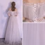 Modern / Fashion Grey Evening Dresses  2018 A-Line / Princess Beading Off-The-Shoulder Backless Short Sleeve Floor-Length / Long Formal Dresses