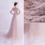 Elegant Purple Evening Dresses  2020 A-Line / Princess V-Neck Backless Pearl Crystal Sequins Lace Flower Short Sleeve Floor-Length / Long Formal Dresses