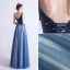 Chic / Belle Océan Bleu Robe De Soirée 2020 Princesse Bretelles Spaghetti Glitter Perlage Daim Sans Manches Dos Nu Longue Robe De Ceremonie