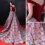 Chic / Belle Bordeaux Robe De Soirée 2018 Princesse Daim Impression De l'épaule Dos Nu Sans Manches Tribunal Train Robe De Ceremonie