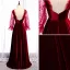 Eleganckie Burgund Sukienki Na Bal 2020 Princessa Kwadratowy Dekolt Spleciona Zamszowe Długie Rękawy Bez Pleców Długie Sukienki Wizytowe